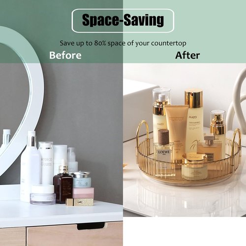 Zufudo Rotating Makeup Organizer 1 Tier Lazy Susan Trays Skincare Perfume Organizer for Bathroom Counter Vanity, Transparent