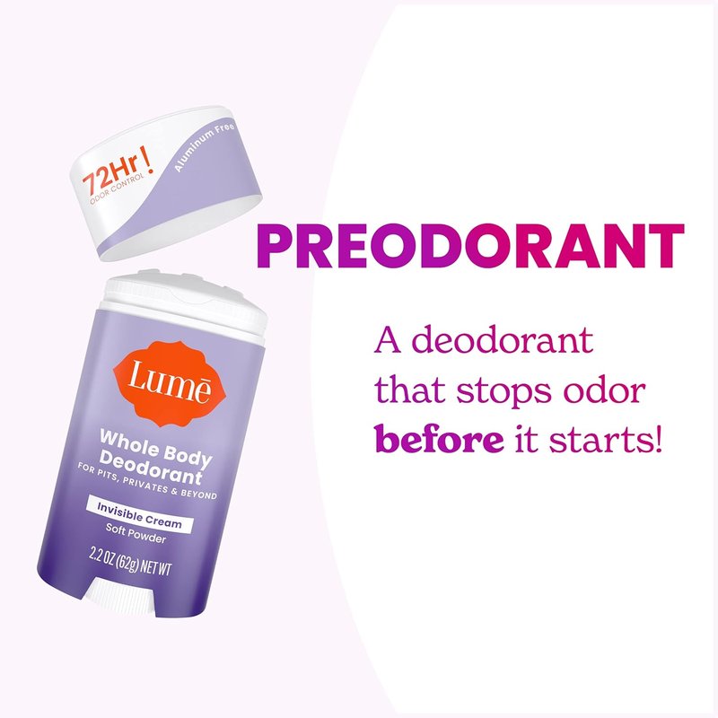 Lume Whole Body Deodorant - Invisible Cream Stick for 72 Hour Odor Control | Aluminum & Baking Soda Free, 2.2 Ounce