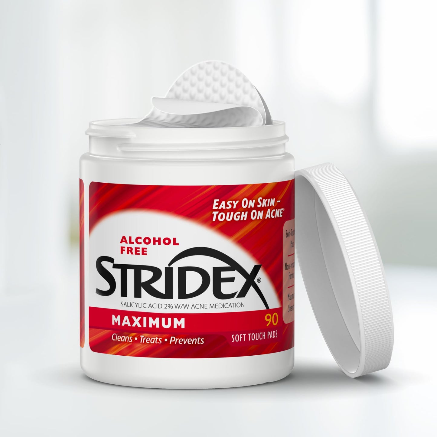 Stridex Medicated Acne Pads, Maximum, 90 Count, Pack of 3 – Facial Cleansing Wipes, Alcohol-Free Face Pads, Acne Treatment for Face, For Moderate Acne, Smooth Application