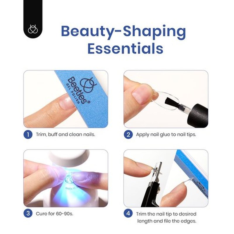 Beetles Easy Gel Tips Nail Extension Kit Extra Short Stiletto Pre-shaped False Nail Tips with 5 In 1 Nail Glue Gel Base Coat Fake Nails and Uv Led Nail Lamp Diy Gift for Women