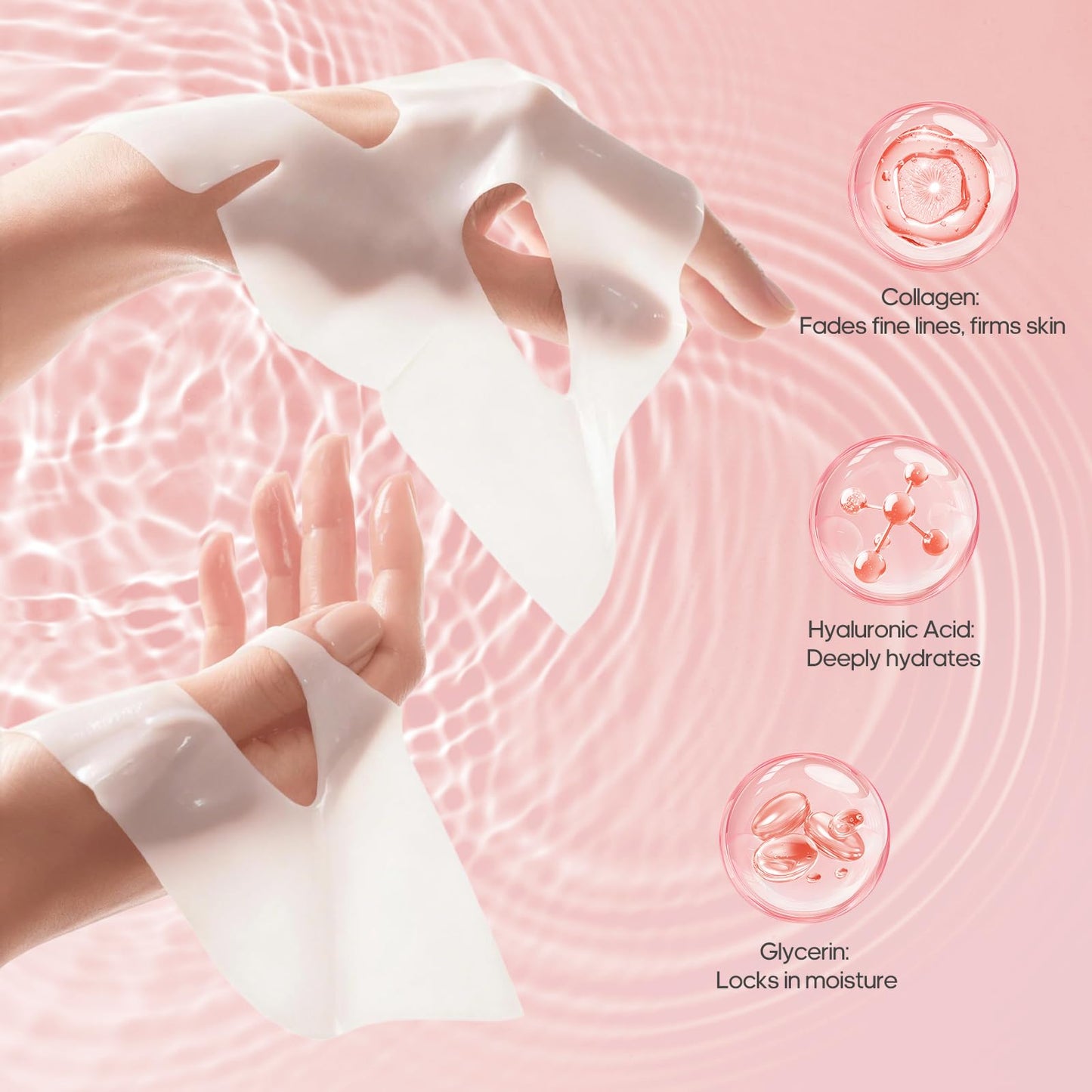 Angel Side Collagen Face Mask Skincare, Hydrating & Firming Hydrogel Face Masks, Elasticity Boosting Collagen Mask for All Skin Types, Skin Care Essentials 34g x 8 Sheets