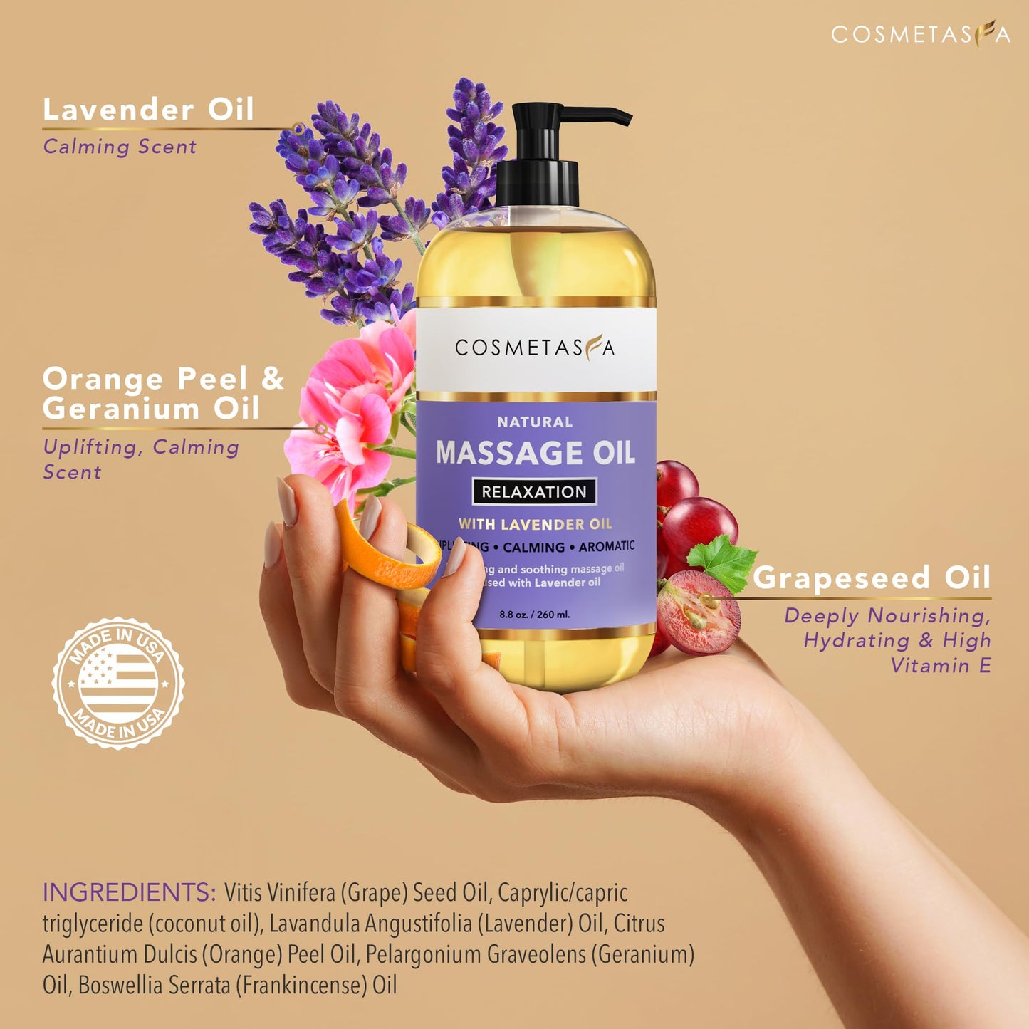 Cosmetasa Body Massage Oil Therapy Kit – Arnica & Lavender Oil for Relaxation and Sore Muscles – Includes Anti-Cellulite Oil, Roller Ball & Mitt for Firming Skin – Spa Gift Set for Women & Men