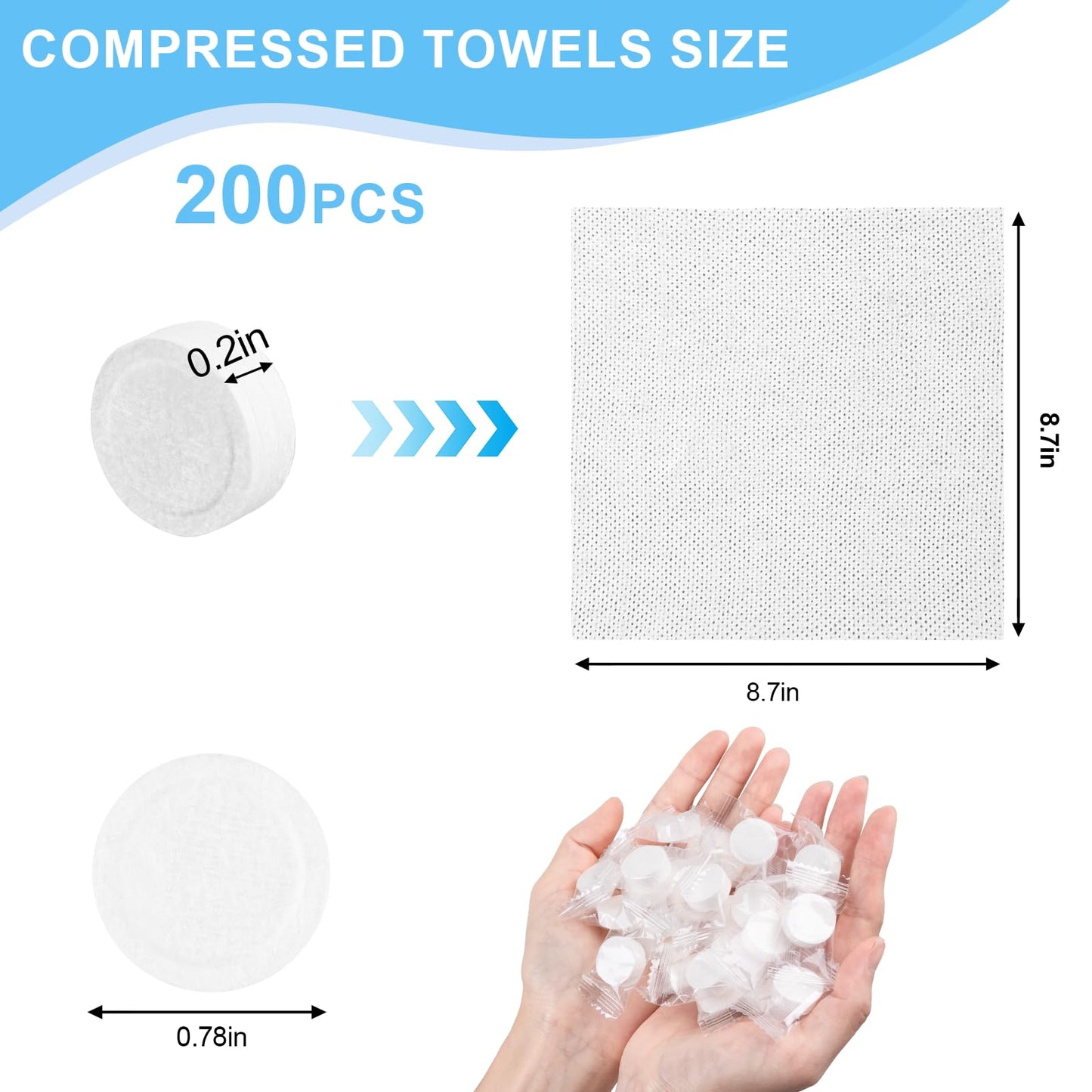 YLICKAI 200 PCS Compressed Towel, Disposable Thicker Portable Towels, Camping Wet Compressed Hand Towel for Travel Camping Home Grooming