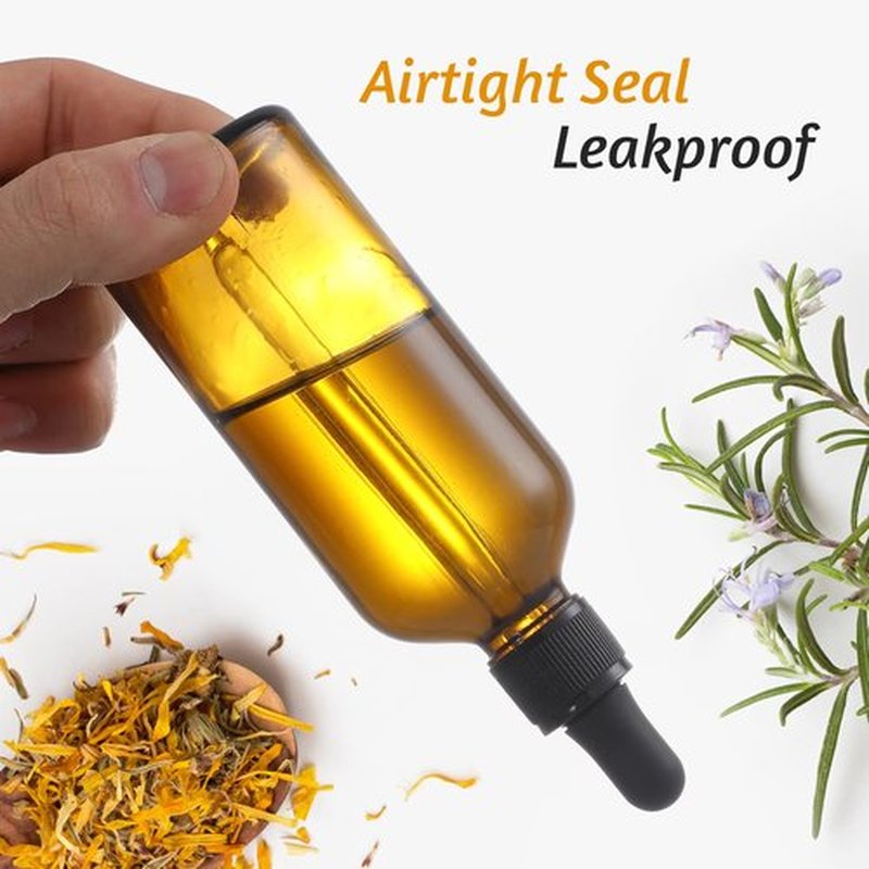 4 Pack, 100ml Amber Glass Dropper Bottles Plus 2pcs Graduated Calibrated Glass Pipettes (1ml)- 3.4oz Dark Brown Tincture Bottles with Eye Droppers for Essential Oils, Liquids - Leakproof Travel Bottle