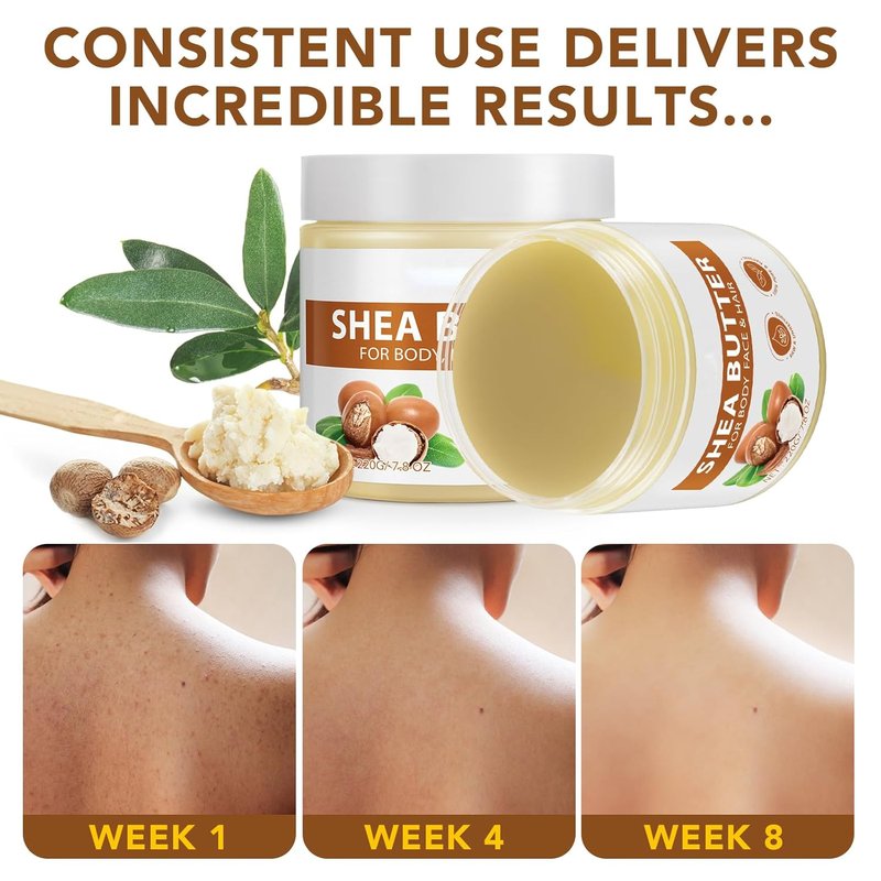 Raw Shea Butter - Pure Natural Moisturizer for Face & Body | Long-Lasting Hydration, 7.8 oz
