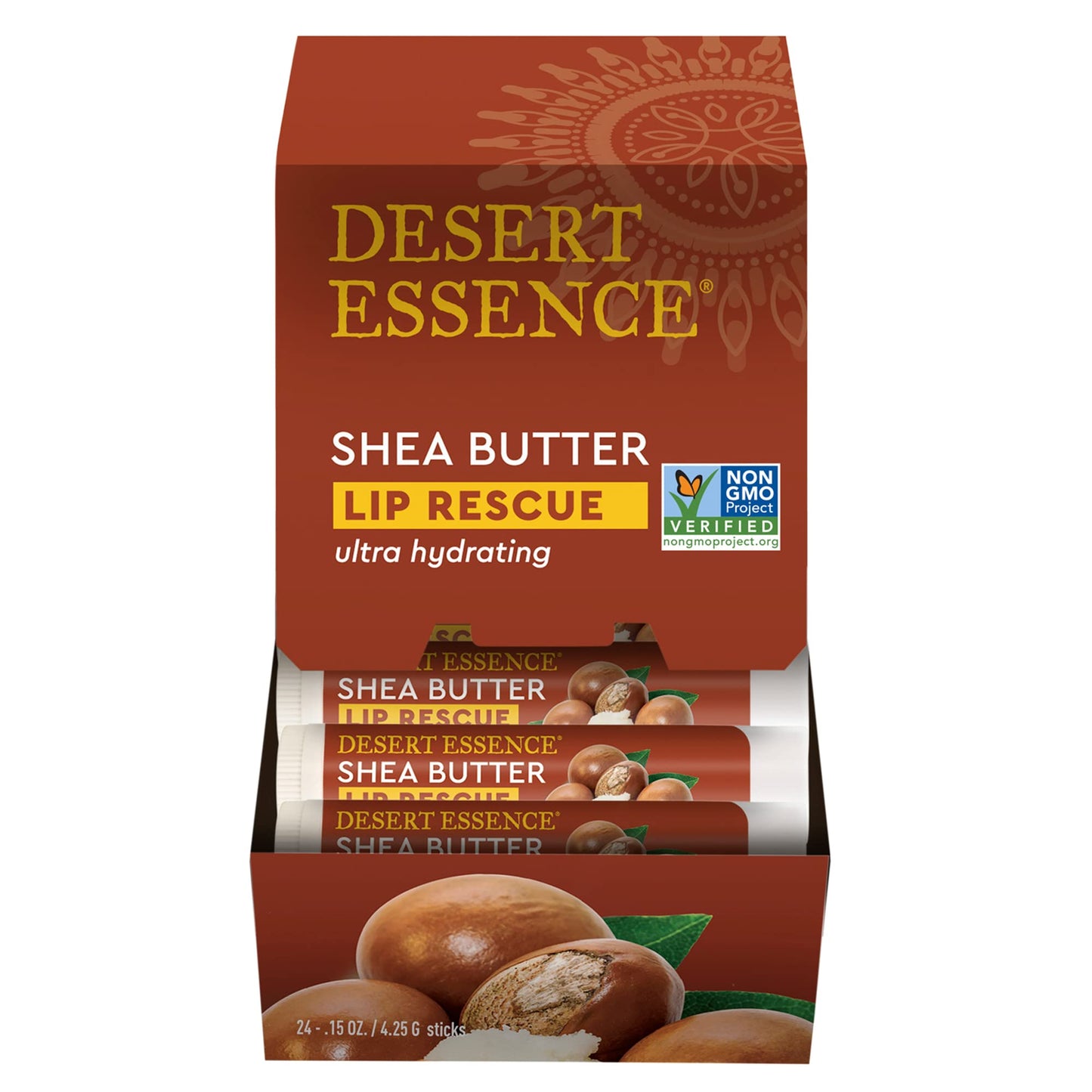 Desert Essence Lip Rescue Ultra Hydrating w/ Shea Butter - 0.15 Oz - Pack of 24, Soft Moisturizer Balm Stick, Ginkgo Biloba Extract- Soothes Dry Or Cracked Lips - Vitamin E - Beeswax - Peppermint Oil