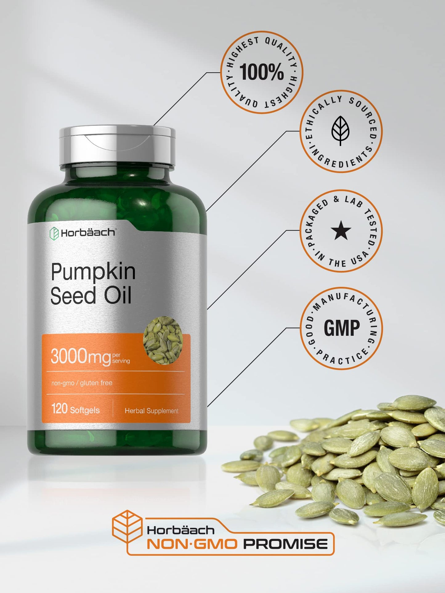 Horbäach Pumpkin Seed Oil 3000mg | 120 Softgel Capsules