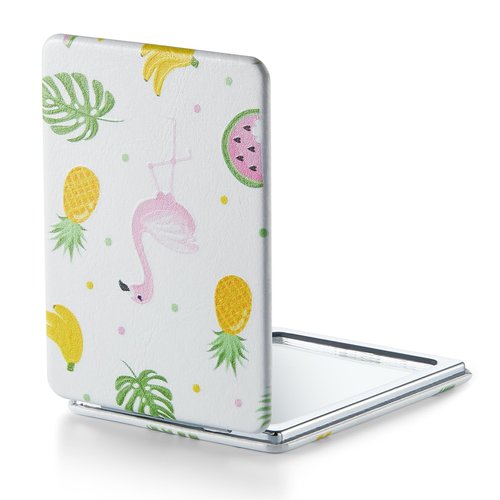 OMIRO 1X/3X Magnifying Mirror, Unique Painting Compact Mirror with Classical PU Leather, 2.4" W x 3.4" L (Flamingo and Tropical Print)