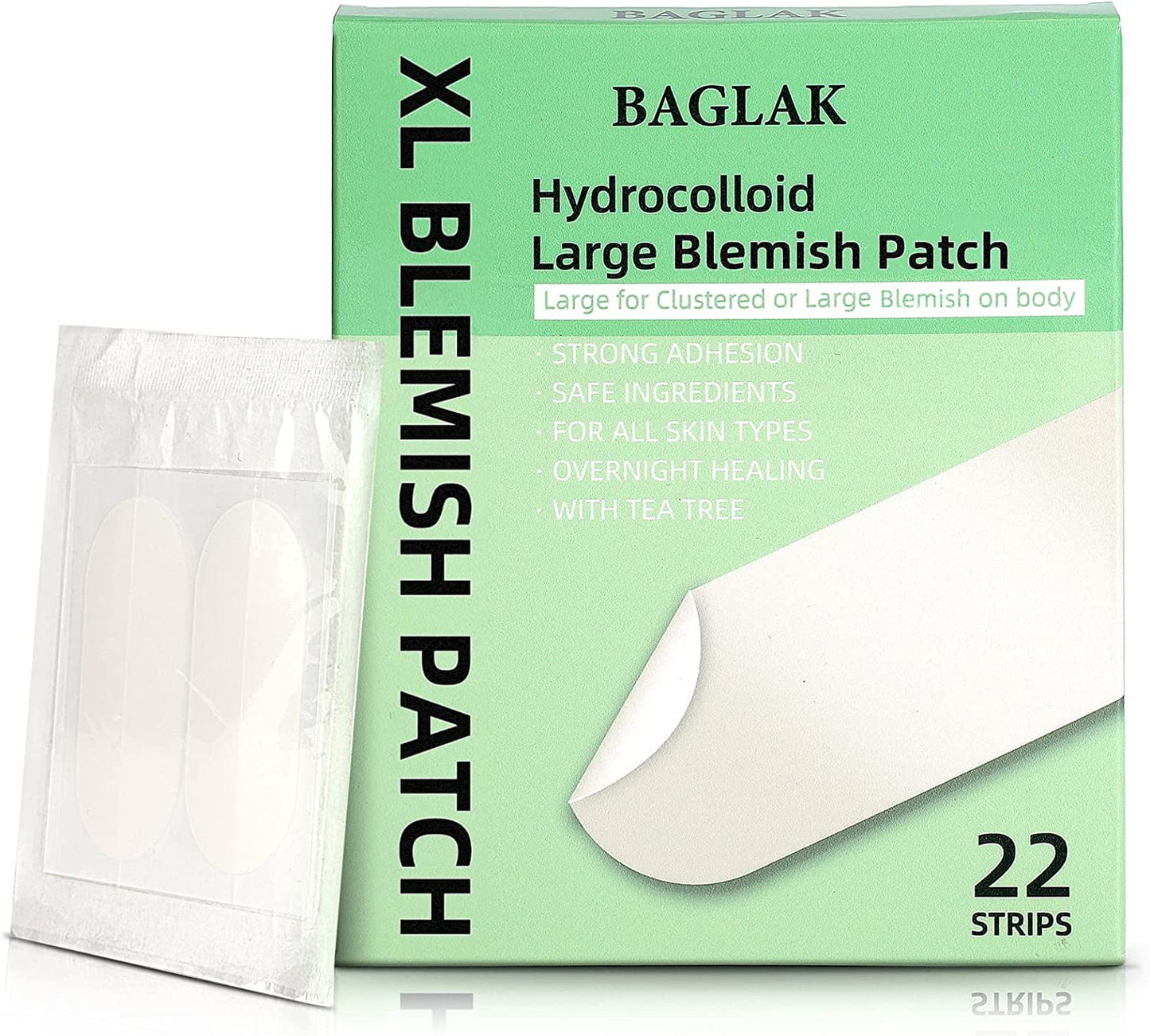 BAGLAK Large Pimple Patches - Hydrocolloid Patches 22 Strips, XL Size, Large Spot Patches - Zit, Blemish Spot Facial Skin Care