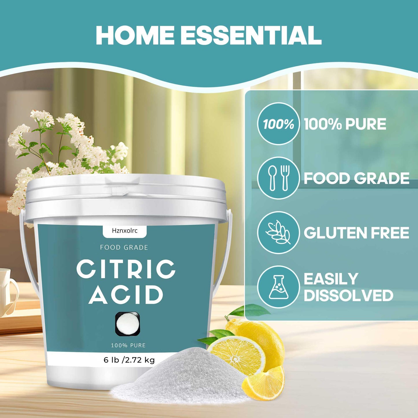 6 lb Citric Acid Powder Food Grade, 100% Pure, Citric Acid for Cleaning, Cooking and Baking, Natural Preservative, Ideal for Cleaning & DIY Bath Bombs