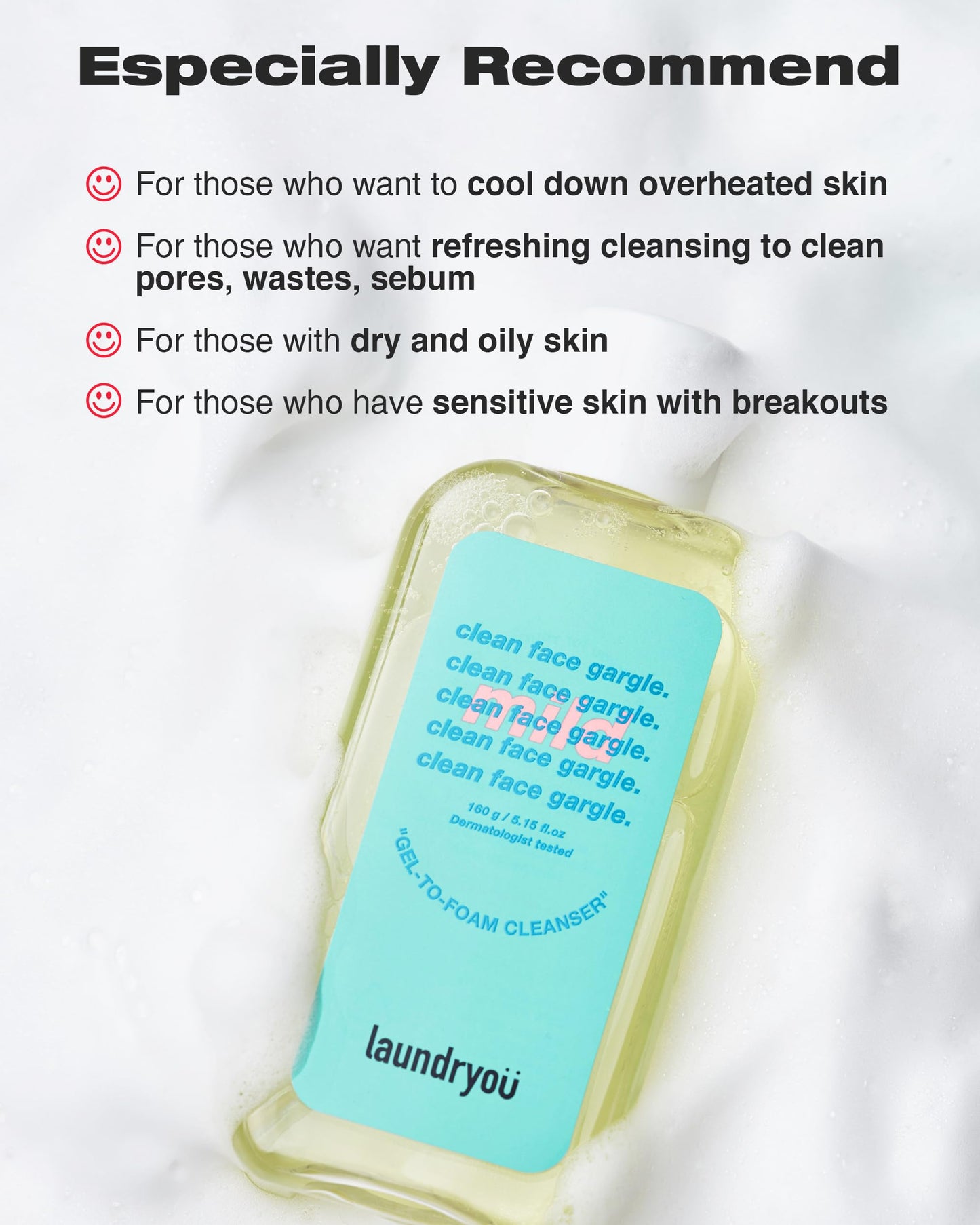 LAUNDRYOU Gel-to-Foam Gentle Facial Cleanser Mild | Hydrating PHA Cleanser with Probiotics | Gentle Face Wash for Oily & Acne-Prone Skin | Korean Skin Care (5.64 fl oz)