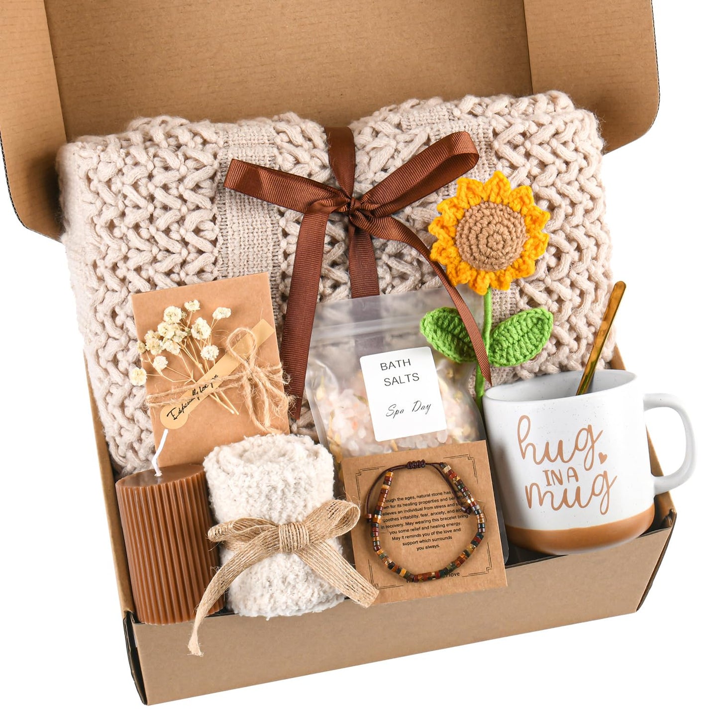 Birthday Gifts for Women, Self Care Spa Gift Baskets for Women, Get Well Soon Baskets Thinking of You Care Package, Sunflower Unique Gifts Set for Wife, Her, Coworker, Mom, Friend, Sister, Girlfriend