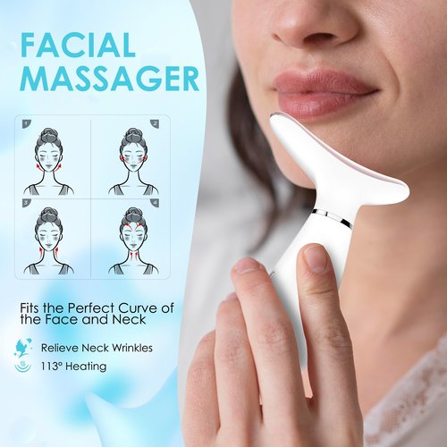 Anti 𝖶rinkles Facial Massager Red-Light-Therapy-for-Face and Neck, Face 𝖲 culpting Tool with 7 Color, at-Home Face Tool for Skin Care (White)