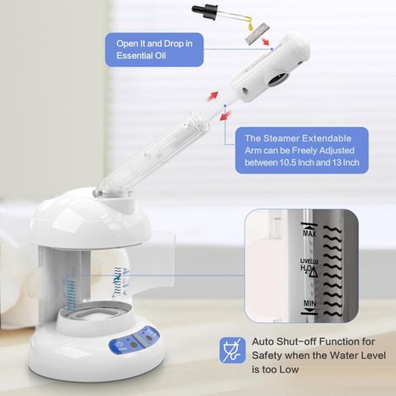 Kingsteam Facial Steamer - Ozone Steamer with Extendable Arm - Professional Nano Ionic Facial Steamer for Deep Cleaning - Portable for Personal Care Use at Home or Salon