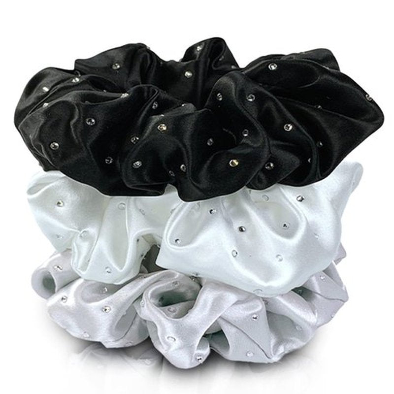 Celestial Silk Mulberry Silk Scrunchies for Hair (Black, Silver, White with Rhinestones)