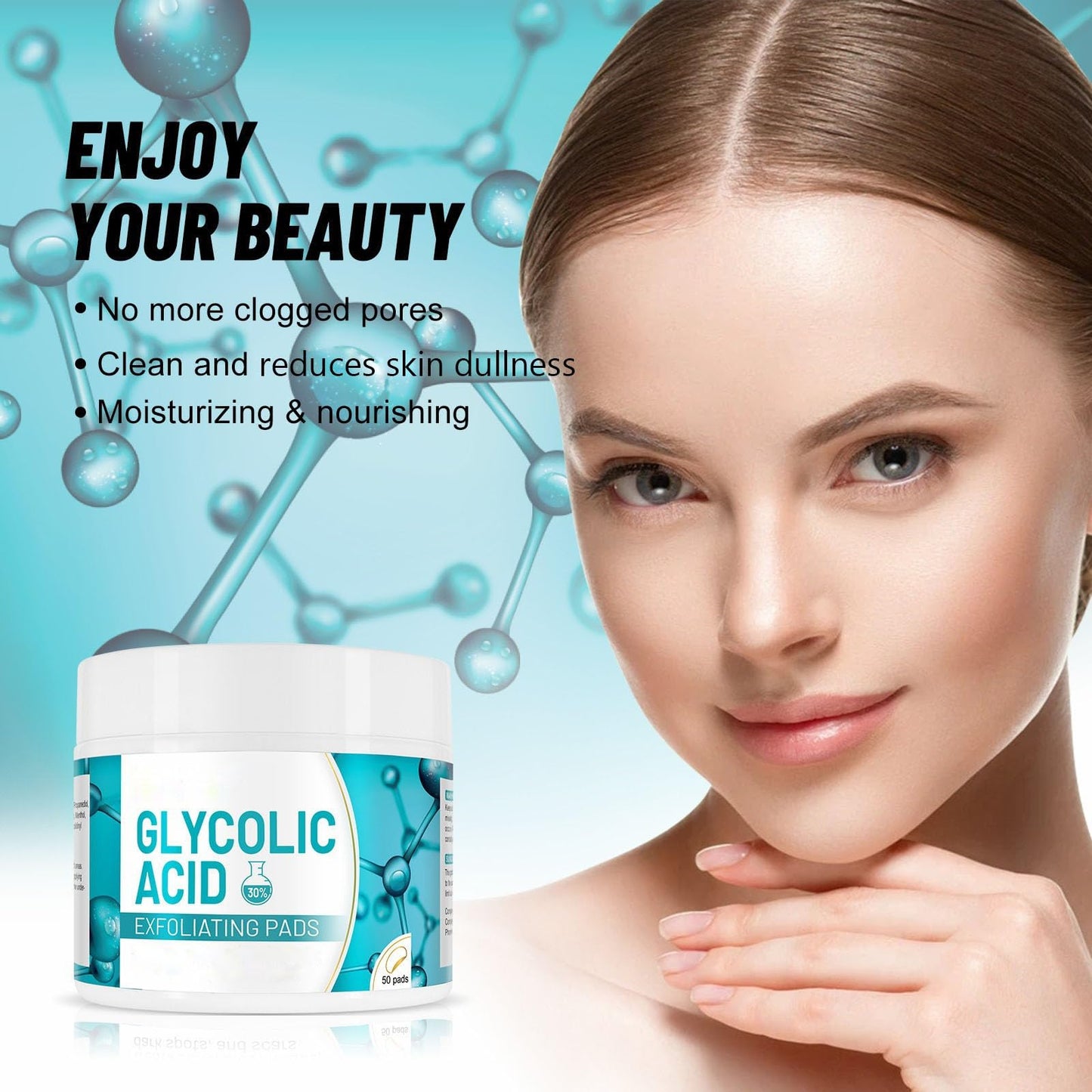 ARCHIDATE 30% Glycolic Acid Pads, Glycolic Acid Exfoliating Pad With Natural Extracts for Exfoliating Care, Rough Texture, Enlarged-Looking Pores, Oily-Looking Shine & Fine Line Appearance, 50 Pads