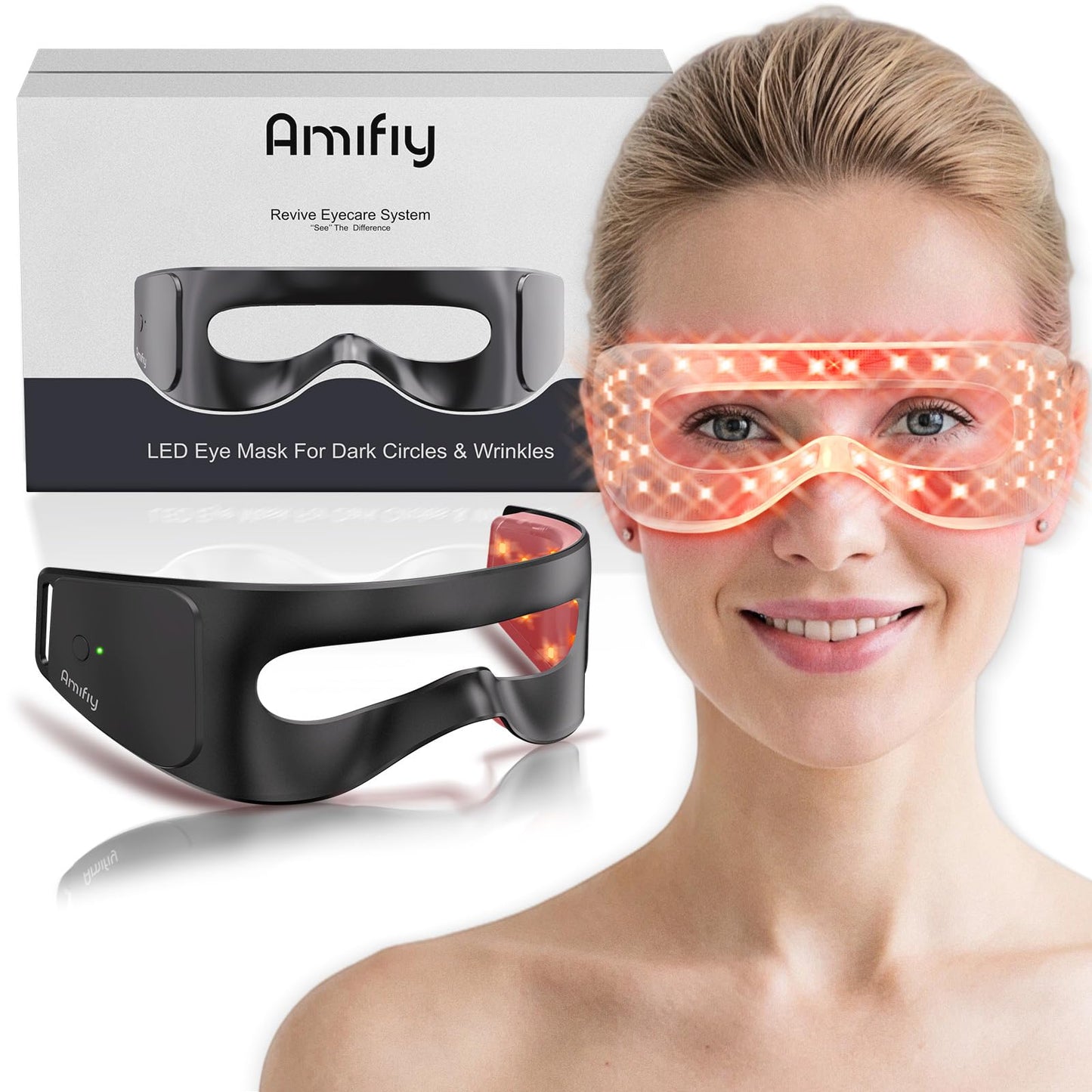 Amifiy Red Light Therapy Mask - Red Light Therapy for Eyes with 3-Minute, 4 Wavelengths, Targets Wrinkles, Fine Lines, Dark Circles & Eye Bags, Women Men for Home & Travel (Black)
