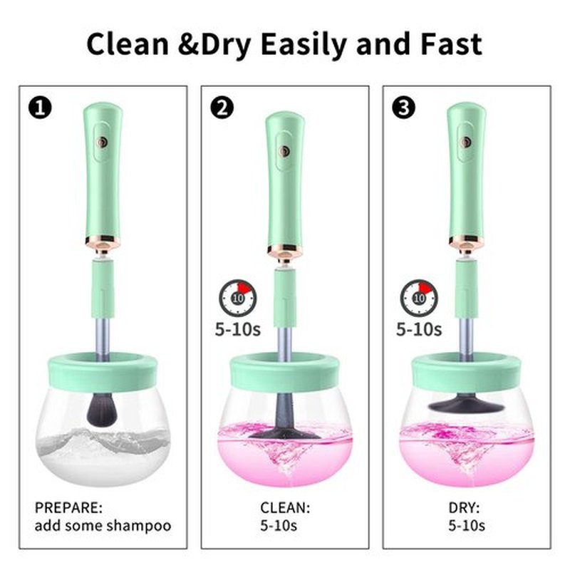 Senbowe Upgraded Makeup Brush Cleaner and Dryer Machine, Super-Fast Electric Brush Cleaner Machine with 8 Size Rubber Collars, Automatic Brush Cleaner Spinner Makeup Brush Tools