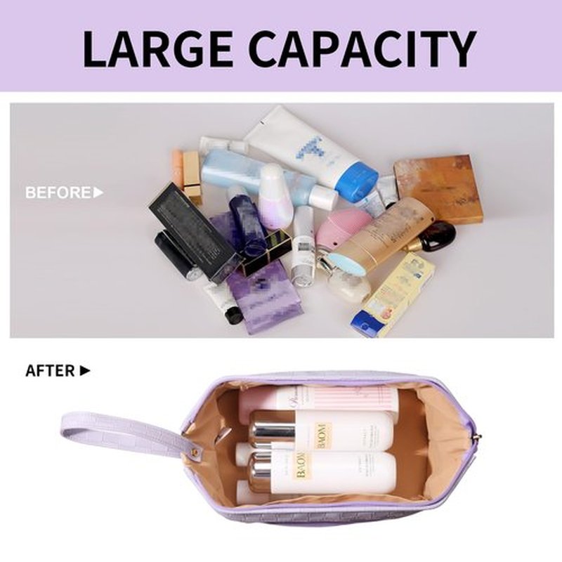 Abiudeng Large Makeup Bag,Waterproof Cosmetic Bag,Make up Travel Bag Essentials,Cute Travel Toiletry Bag for Women Makeup Bag Organizer with Bottom Pouch,Travel Size Toiletries Bag for Women-purple