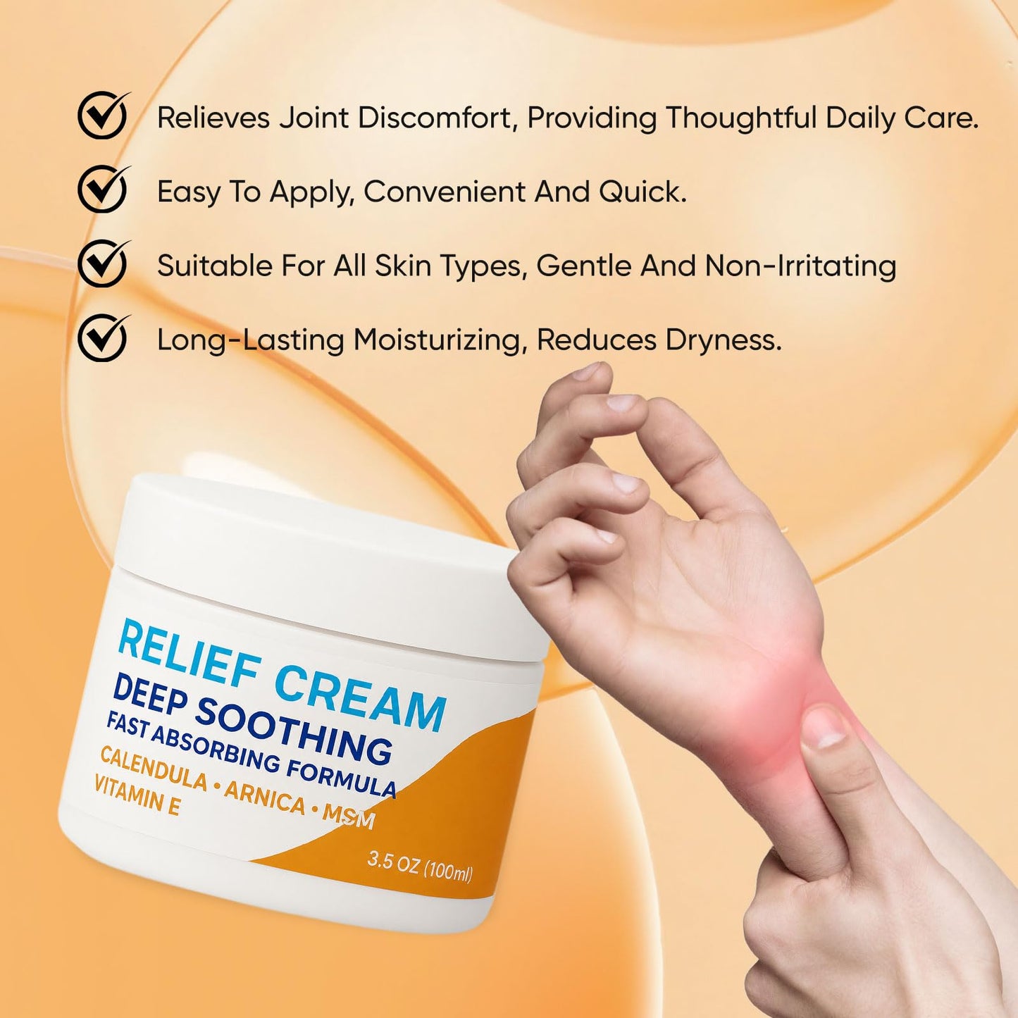 WOVOEO Carpal Tunnel Relief Cream, Herbal Nerve Relief Cream for Hands & Wrists, Non-Greasy Formula with Arnica, Emu Oil and Turmeric Oil, 3.5 oz