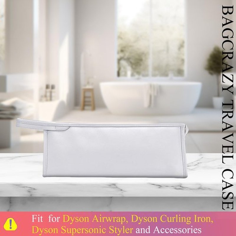 BAGCRAZY Leather Travel Case Travel Case Compatible with Dyson Airwrap Styler, Portable Waterproof Dyson Airwrap Travel Case, Airwrap Organizer Bag for Shark FlexStyle Attachments Storage, White