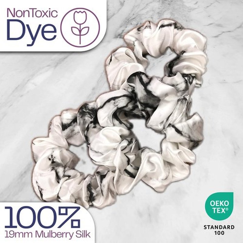 Celestial Silk Mulberry Silk Scrunchies for Hair (Marble)