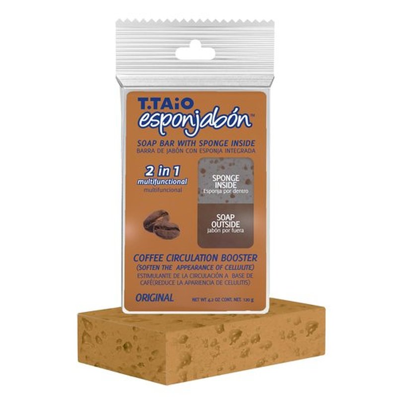 T.Taio Coffee Esponjabon Soap Sponge - Gentle Shower Scrubber - Cleaning Bath Wash Scrub - Dirt & Oil Removal - Massage & Lather Foot, Elbow, & Face Bathroom Accessories Fresh Nacre Scent