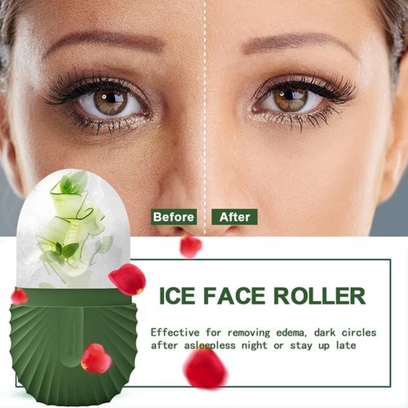 KOGITI Ice Mold for Face, Ice Roller for Face & Eye, Beauty Facial Ice Rollers Ice Holder Mold Face Puffiness Relief Massage Skin Care Tools, Ice Facial Cube (Shell-Green)