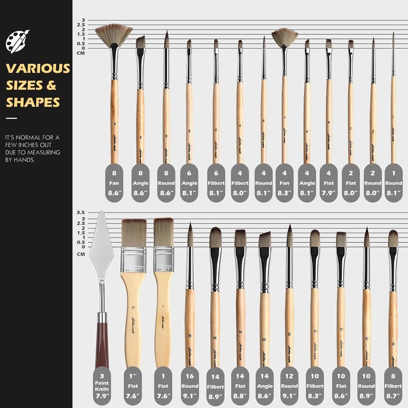 Acrylic Paint Brush Set - 25 PCS Enhanced Synthetic Brushes for Acrylic, Oil & Watercolor | Includes Cloth Roll & Palette Knife