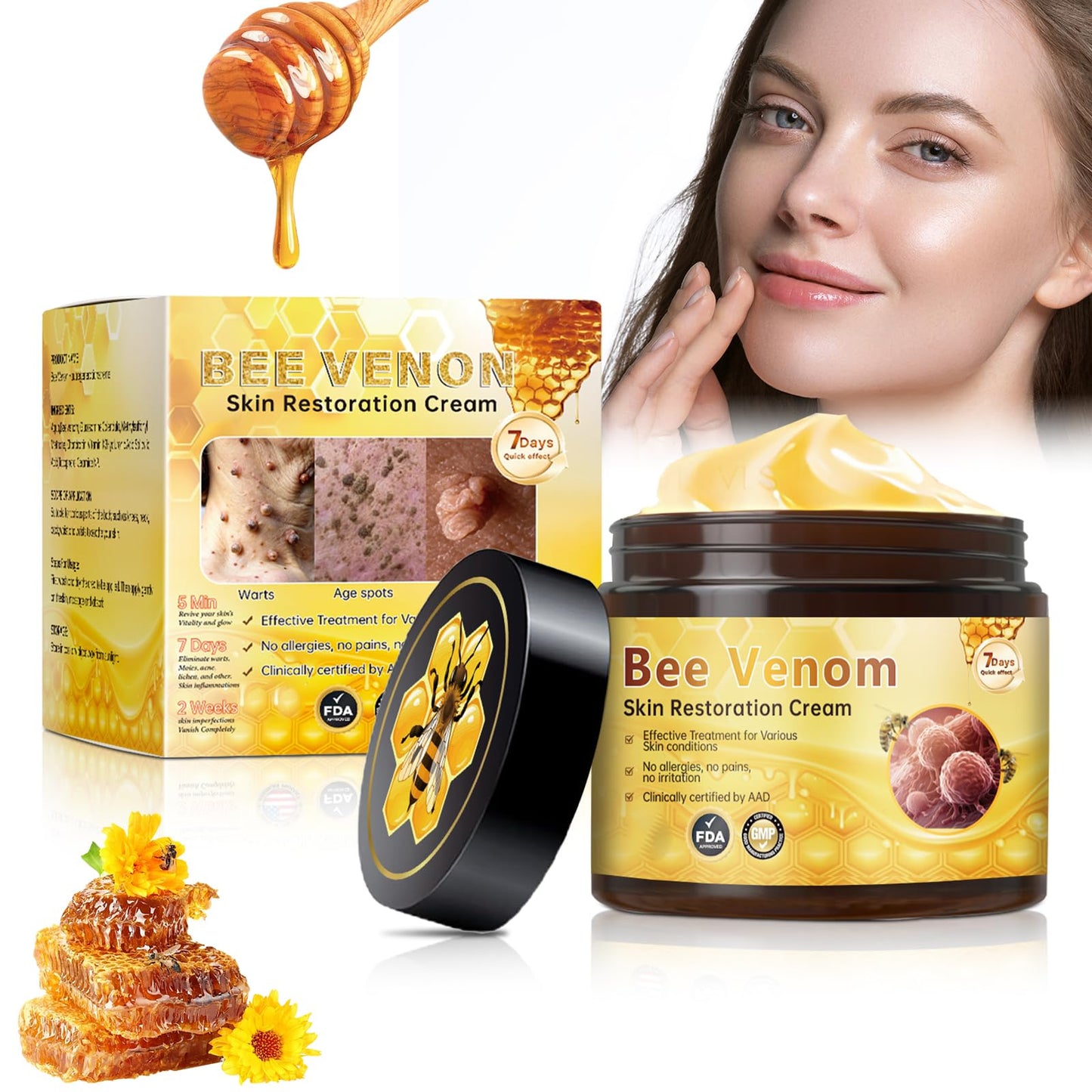 Tpyag Bee Venom Cream, Bee Venom Skin Treatment Cream, Skin Restoration Deeply Cleanses And Moisturizes Diminish Fine Lines Around Eyes, 60g