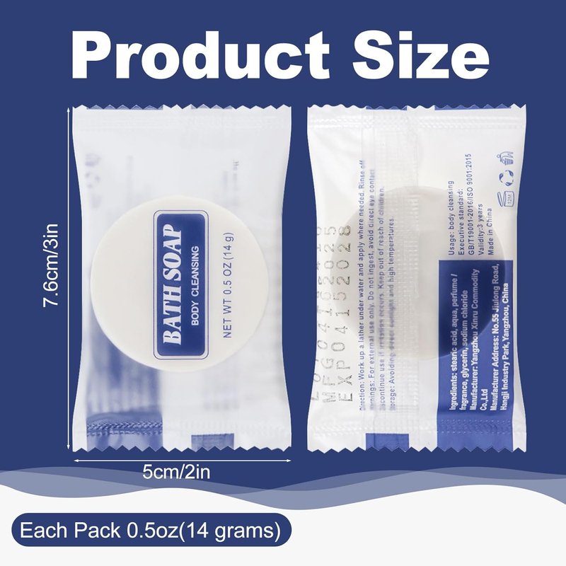 Travel Size Soap Bars - Individually Wrapped Face & Body Cleanser | 0.5 oz Round Soaps for Hotels & Shelters (50 Pack)