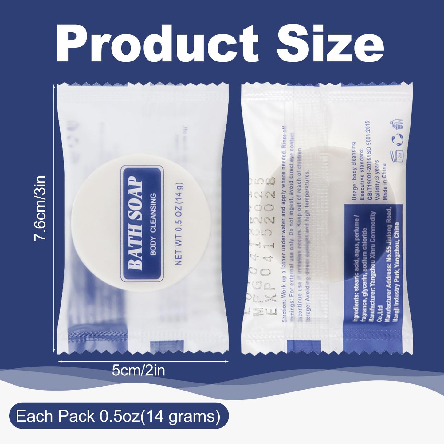 HQSLsund 0.5 oz Bulk Travel Size Bars Soap, Individually Wrapped Small Face and Body Cleanser Round Soaps Toiletries Amenities for Hotel, Guest, Shelter, Charity, Motel, Vacation (100)