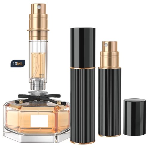 YIERSO 10ml Perfume Atomizer Travel Refillable,Bottom-Filling Fragrances Perfumes Bottle,Mini Cologne Dispenser, Portable Sprayer Pocket Size for Women Men Cruise Car Trip Gift 0.34oz (Black)