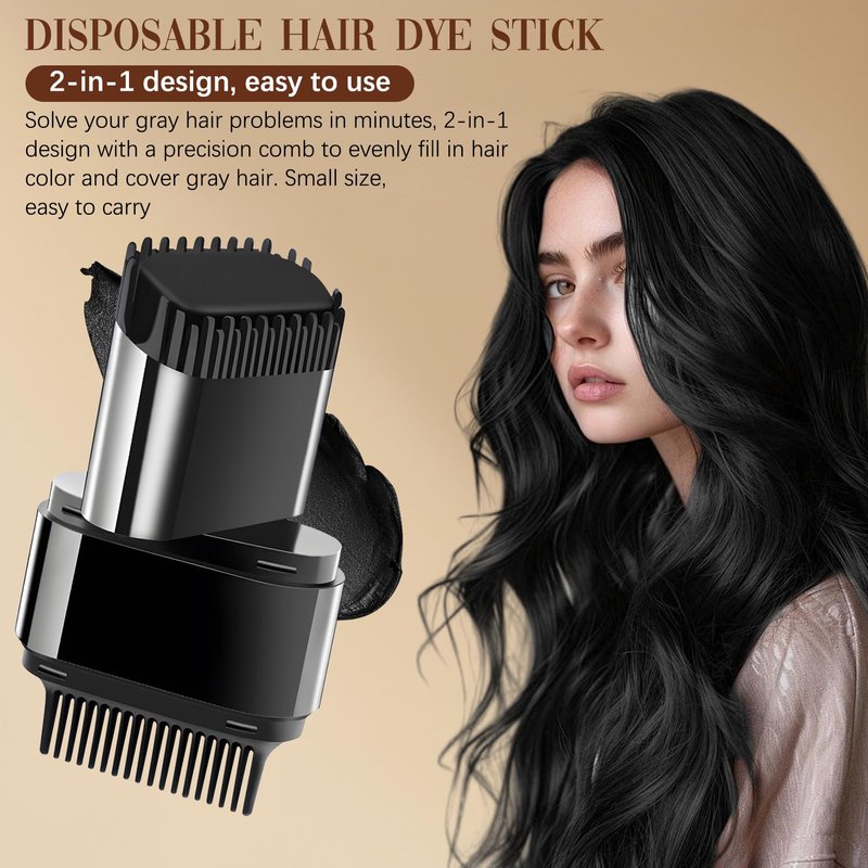 2-in-1 Hair Color Stick & Comb - Waterproof Root Touch Up for Gray Hair | Instant Hair Dye for Men & Women (Black)