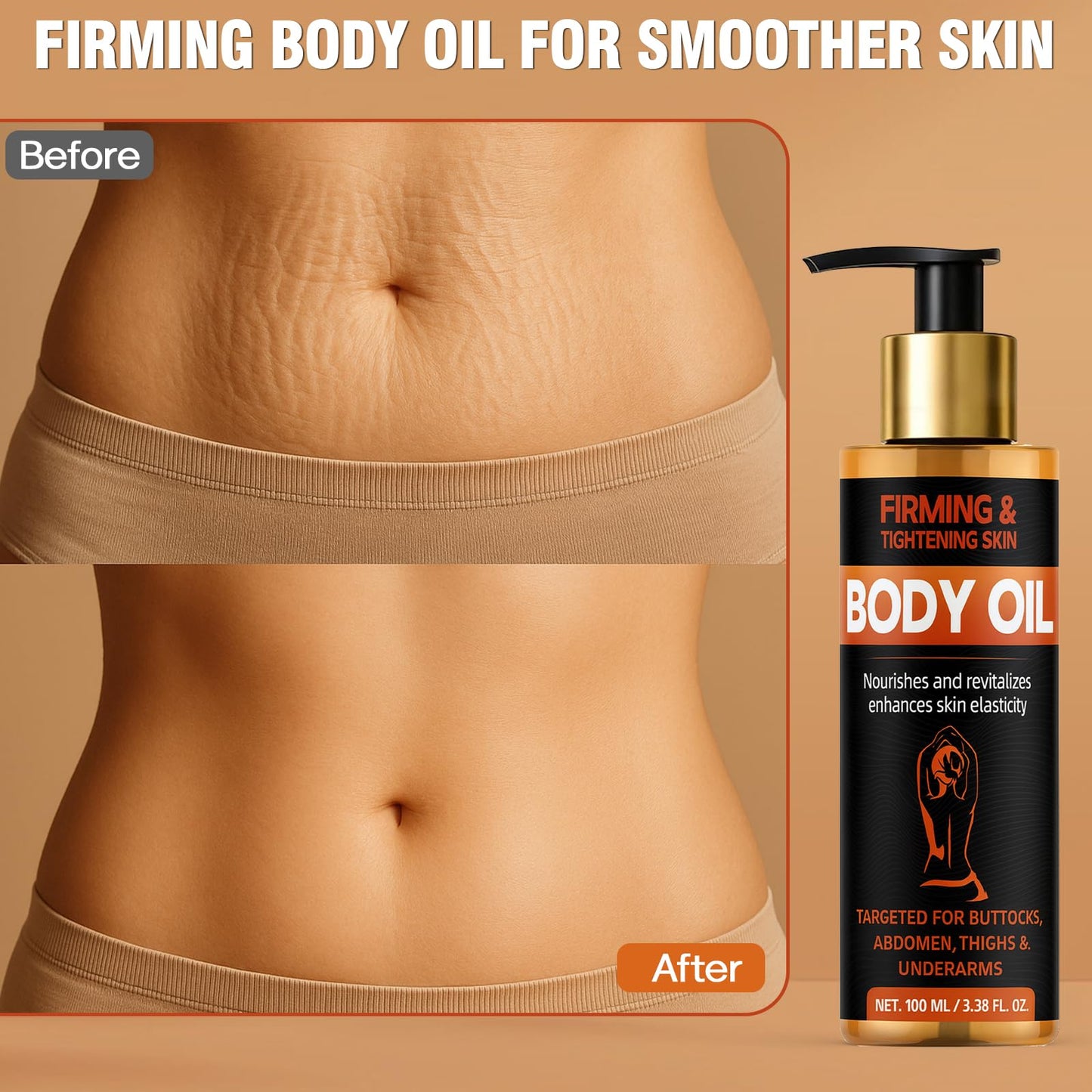 Bellisinno Body Firming Oil 3.38 FL OZ, After Shower Body Oils for Women, Skin Tightening and Hydrating Treatment for Arms, Legs, Stomach and Full Body, Deep Moisturizing Body Care That Plumps
