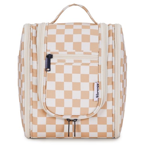 Narwey Small Hanging Toiletry Bag Women Travel Makeup Bag Organizer Toiletries Bag for Travel Size Essentials Accessories Cosmetics (Medium, Light Checkerboard-1)