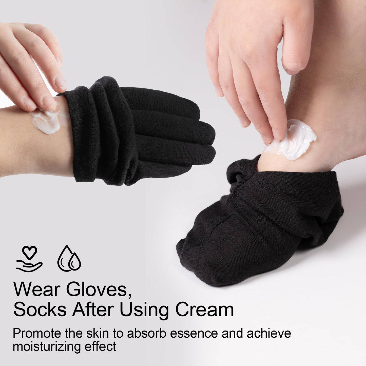 BESSLEE 12 Pairs Cotton Moisturizing Gloves and Socks Set, Loose-fit, Black