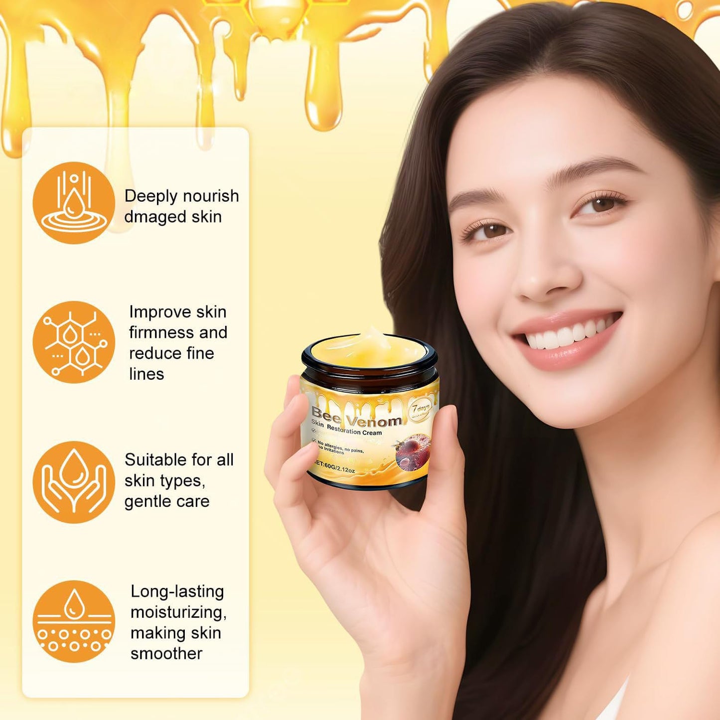 Bee Venom Skin Treatment Cream, Wrinkle Removal Firming Anti-Aging Moisturize Comprehensive Restoration Cream. (1PCS)