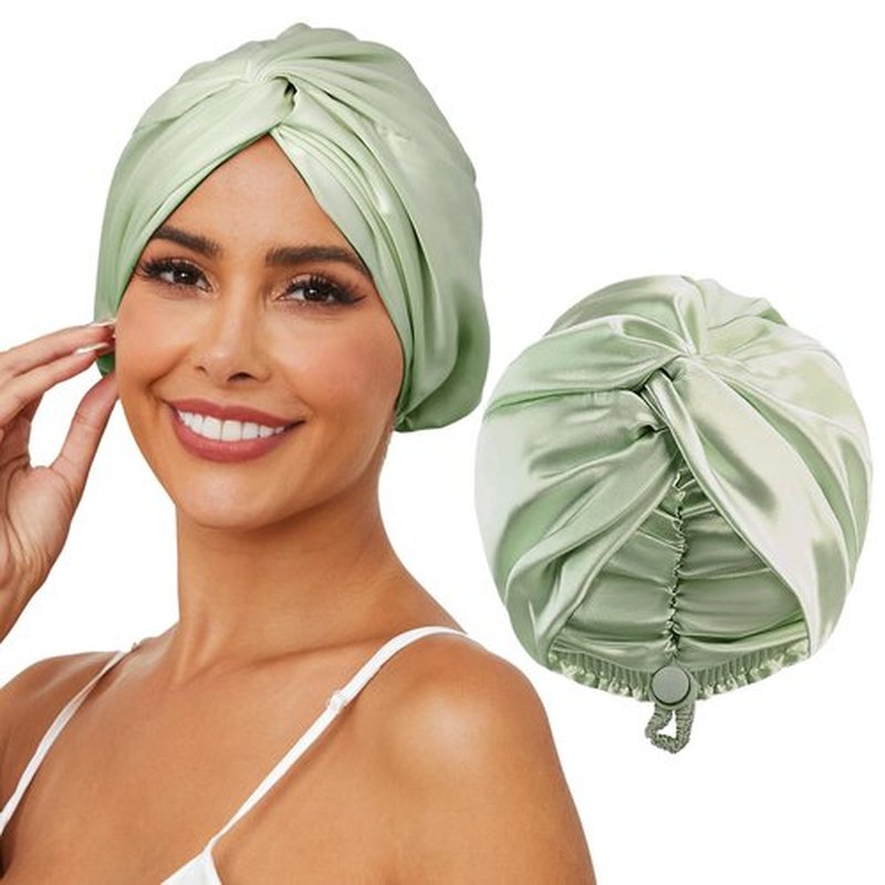 HFRHTGY Adjustable Silk Satin Hair Bonnet for Sleeping, Double Layer Hair Wrap Sleep Cap Turban for Women Men, Curly Straight Hair Long Large Braid Unisex (Royal Green)