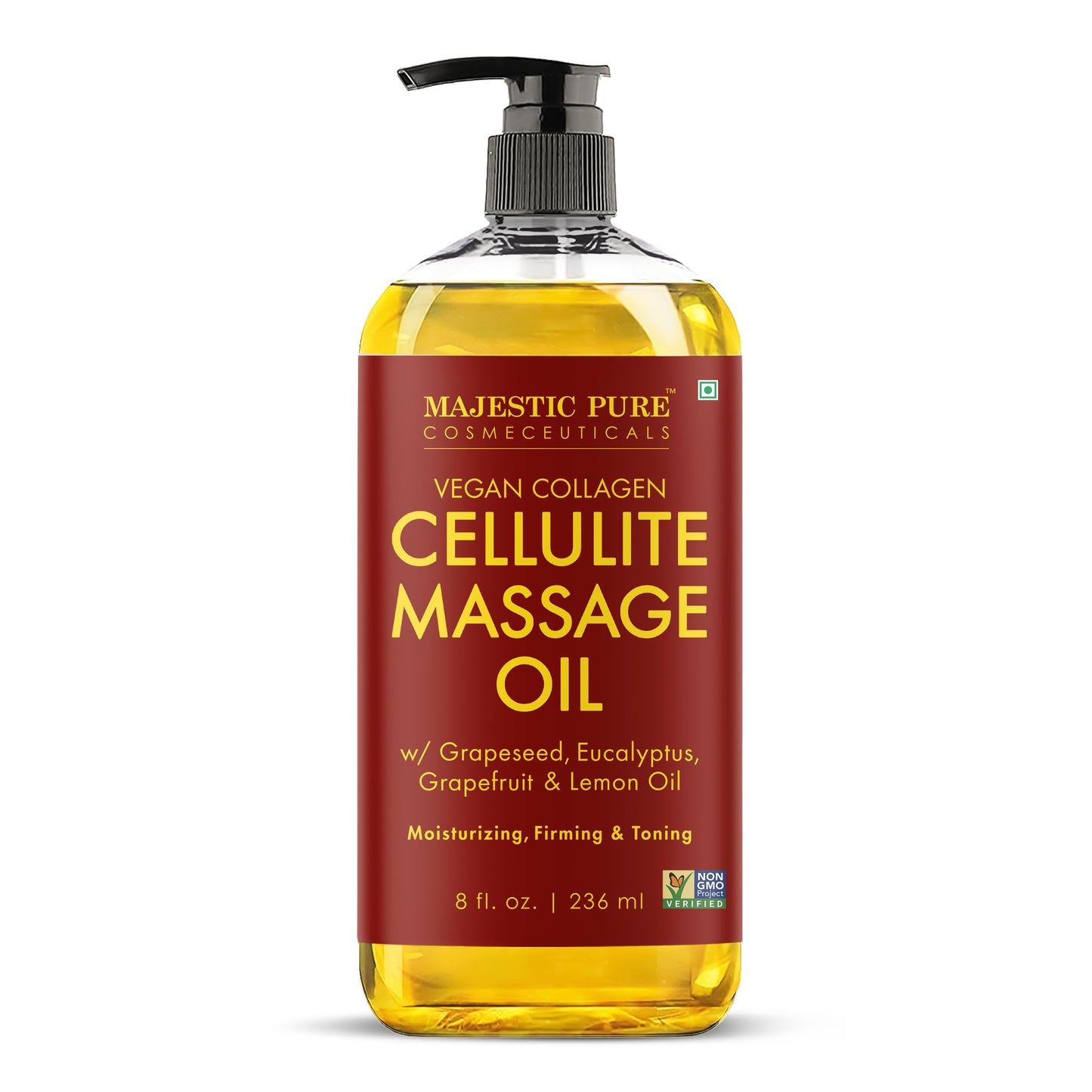 Majestic Pure Firming Body Massage Oil- Helps Smooth the Appearance of Cellulite & Improve Skin Texture- Natural Oils with Collagen- Refreshing Aromatherapy Body Oil for Legs & Full Body - 8 fl oz