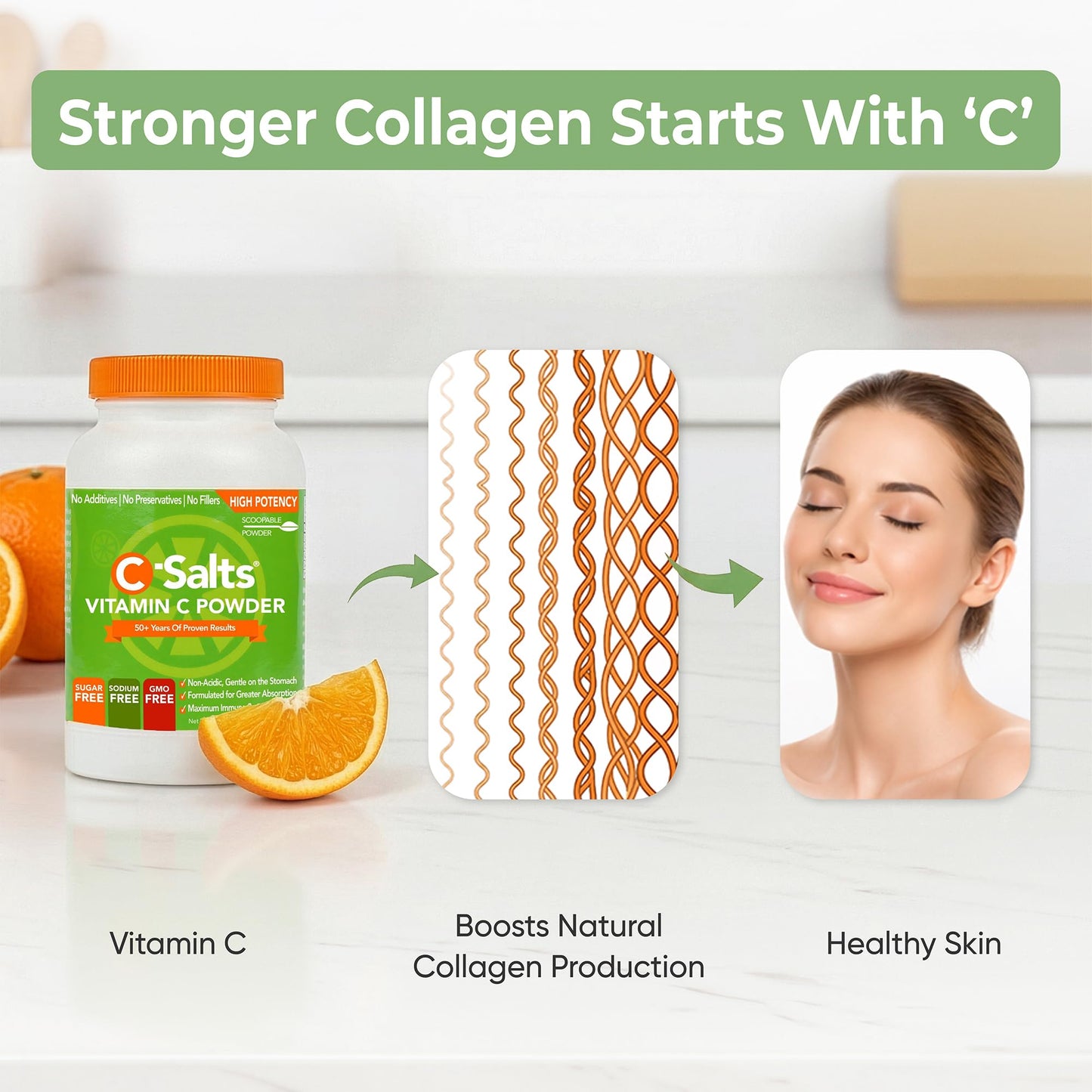 C-Salts Buffered Vitamin C Powder - Pure Organic, Stomach Friendly Ascorbic Acid VIT C Drink for Daily Immune Support & Collagen Production - Vegan Non GMO Sugar Free - 84 Servings Original, 8oz