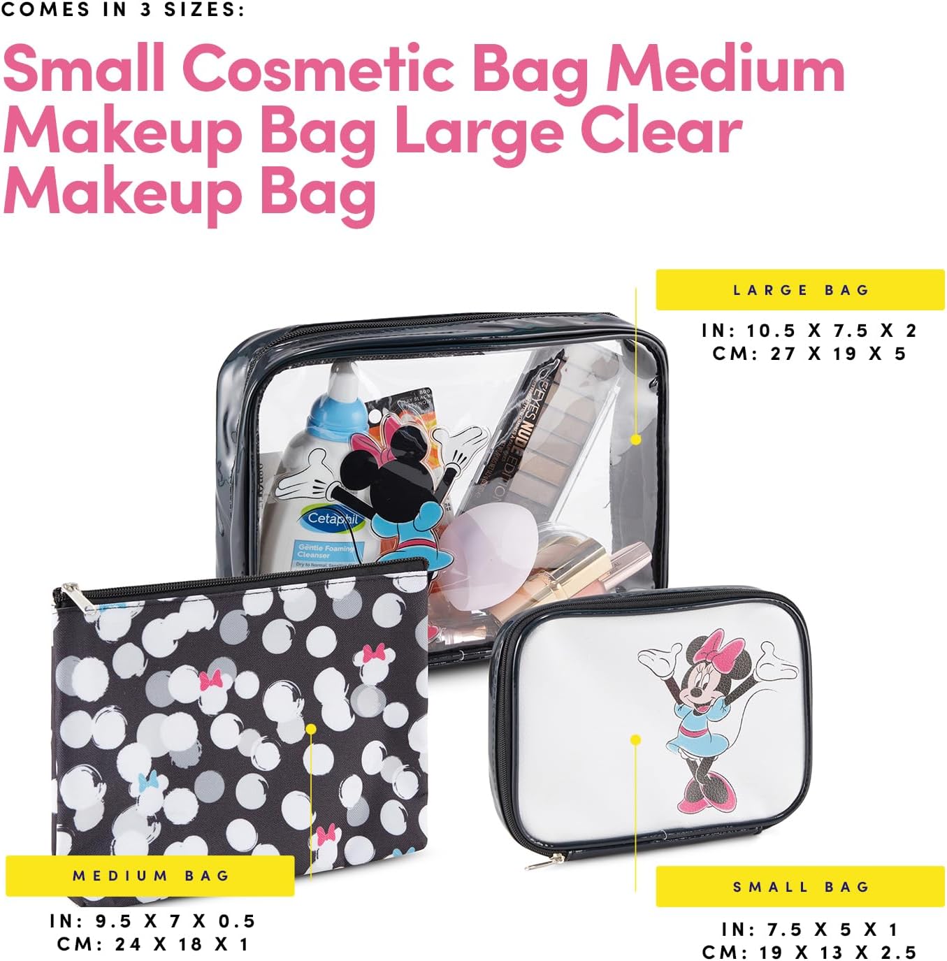 Mickey Mouse Travel Cosmetic Case Set - 3-Piece Makeup Organizer for Kids & Adults