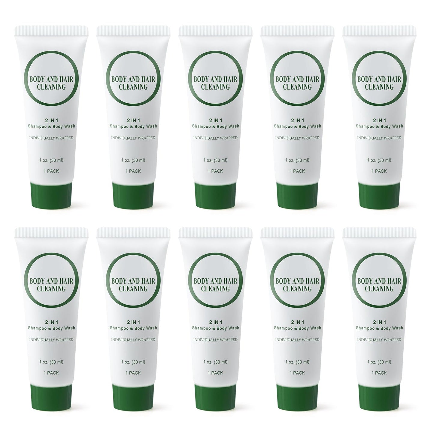 Travel Size 2-in-1 Shampoo and Body Wash Bulk, Individually Wrapped Trial Mini Shampoo and Shower Gel, Small Men Women Cleansing Toiletries Amenities for Hotel/ Vacation/ Homeless 1 oz (Pack of 10)