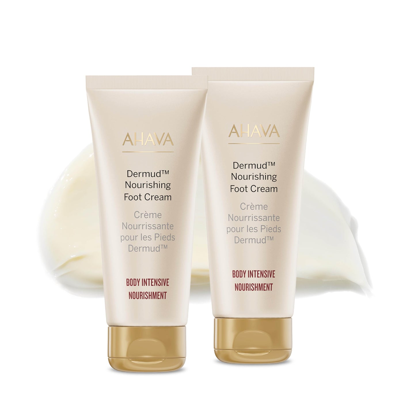 AHAVA Dermud Intensive Foot Cream Duo, 3.4 Fl.Oz x 2 - Intensive foot repair for fatigued, dry and cracked feet blend of Dead Sea Minerals & Mud, includes Magnesium, intensive repairing minerals