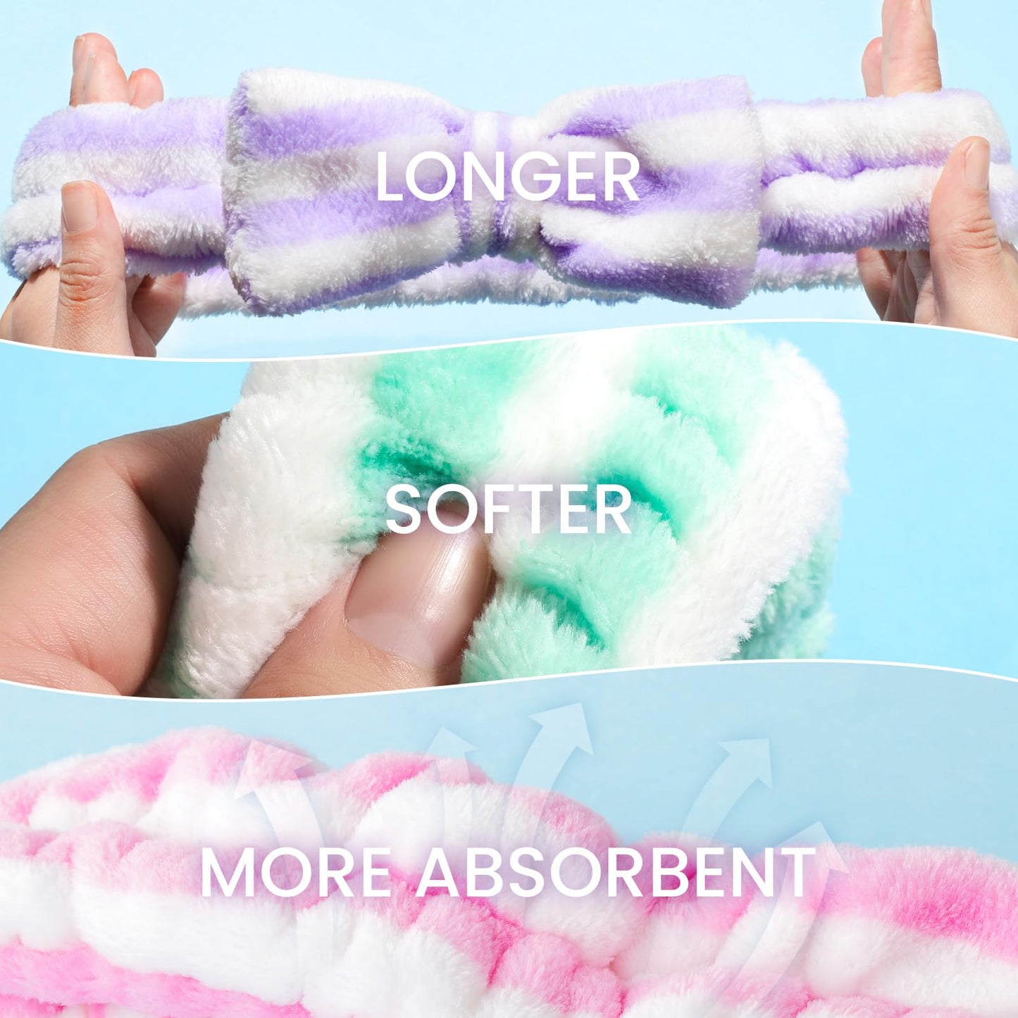 YGDZ Spa Headband, Spa Gifts for Women, Skincare Headband for Washing Face, Makeup, Bow Headbands for Skincare, Face Wash Head Band Set for Teen Girl, Christmas Stuffer Gifts (Striped)