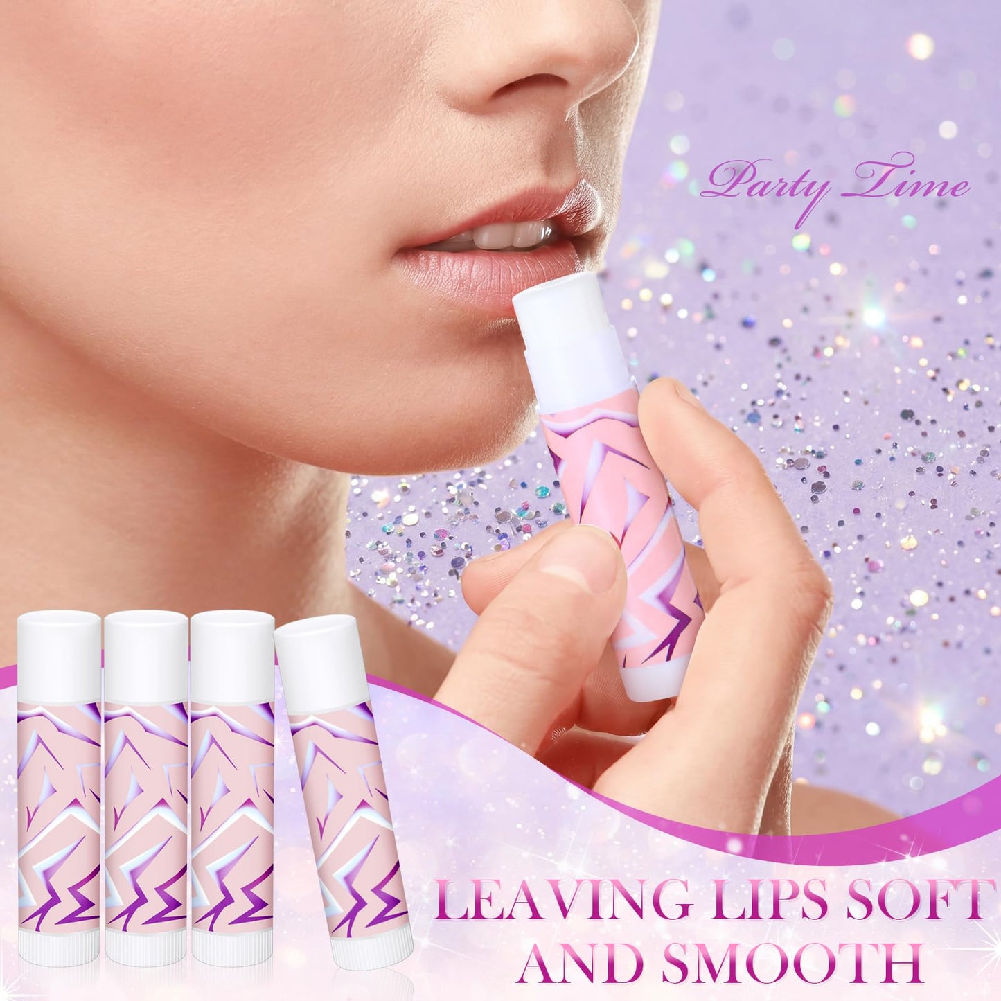 Sacubee 48 Pcs K Pop Themed Lip Balms Party Favors Bulk Neon Purple Girl Power Design Lipstick with Holder Keychains K Pop Theme Party Favor Goodie Perfect for Birthday Parties and Friend Gatherings