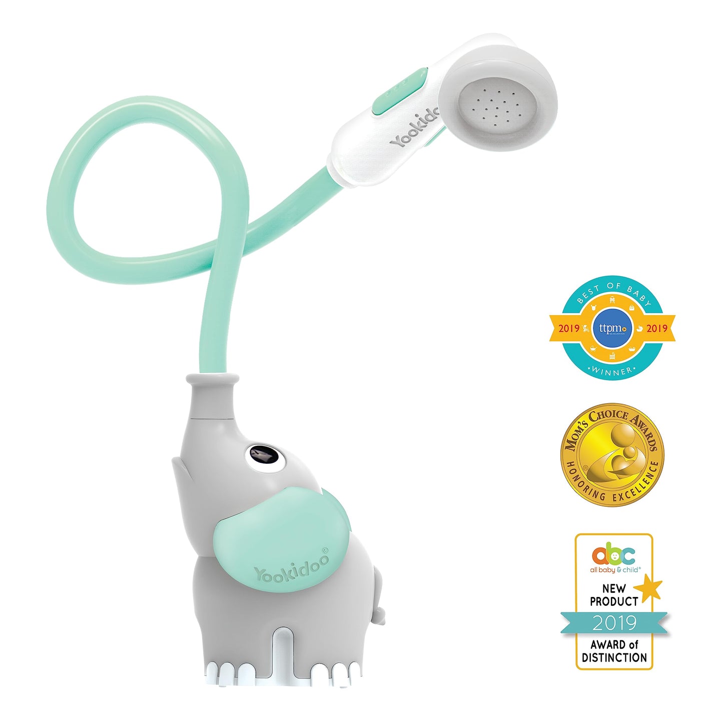Yookidoo Baby Bath Shower Head - Elephant Water Pump and Trunk Spout Sprayer - One Handed Flow Control for Newborn Babies in Tub Or Sink (Turquoise)