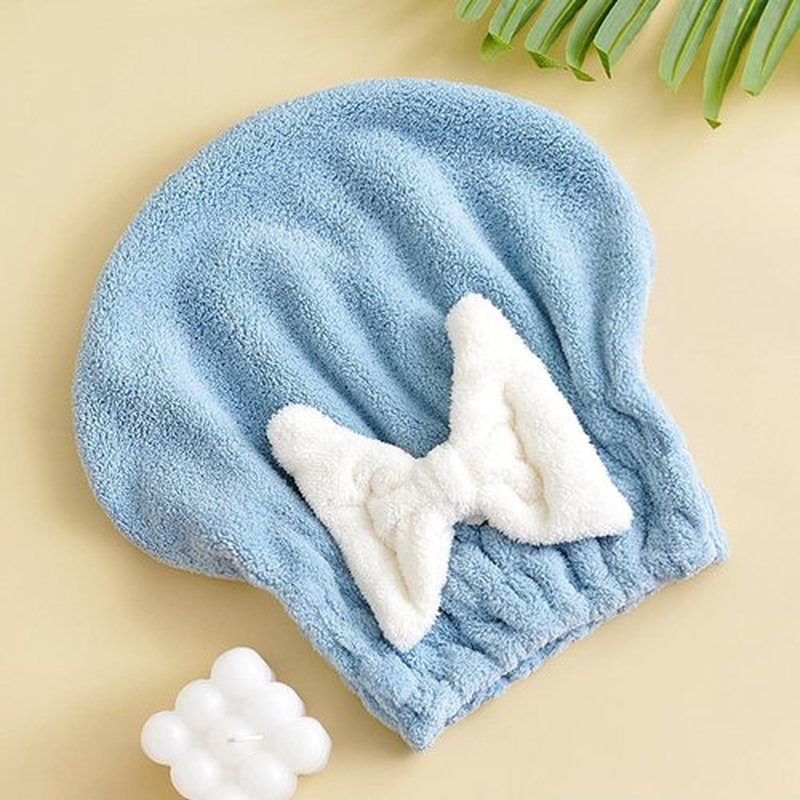 2Pcs Microfiber Hair Drying Caps Extrame Soft Ultra Absorbent Quick Drying Hair Turban Wrap Towels Bow Knot Shower Cap for Curly Long Thick Wet Hair Girls and Women (Blue+Pink)