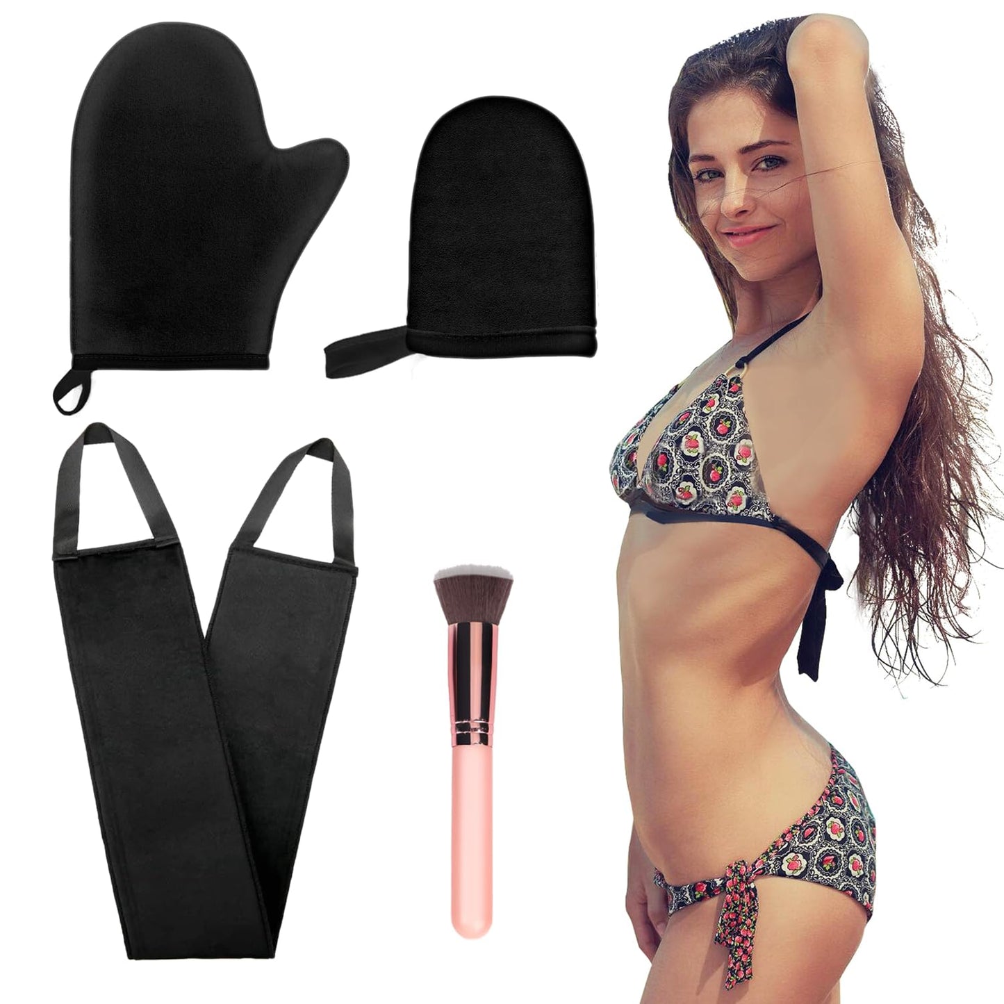 4 Pcs Self Tanner Mitt Applicator Kit - Self Tanning Mitt Glove,Self Tanner Back Applicator,Mini Face Tanner Mitt,Face Tanner Brush Soft Streak-Free Reusable & Washable for Women Girl Men (Black)