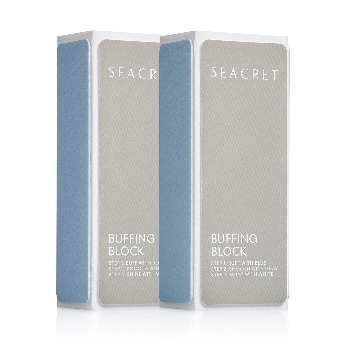 SEACRET Nail Buffer Block - 3-Way Salon Shine for Natural Nails, Smooths Ridges & Buffs to Glossy Finish Without Polish - Korean Made - Manicure & Pedicure, Pack of 2